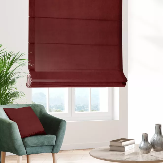 Roleta rzymska DORA - HIT bordowa z miękkiej tkaniny o welurowej strukturze