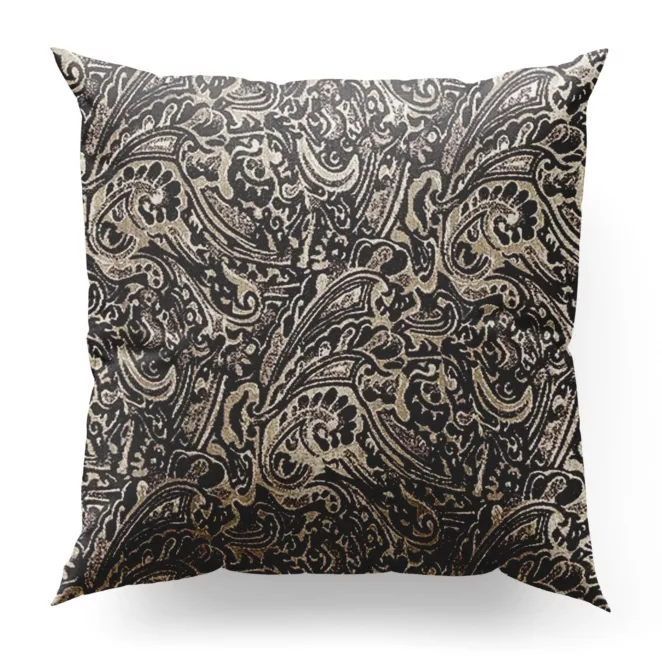 Poszewka szyta brązowo beżowa z miękkiej tkaniny szenilowej z ornamentowym wzorem