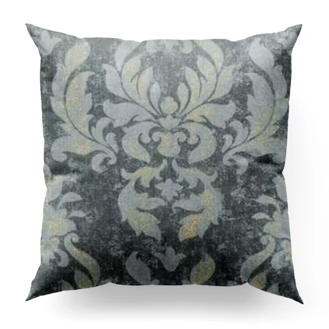 Poszewka szyta niebiesko złota z miękkiej tkaniny w ornamentowy wzór