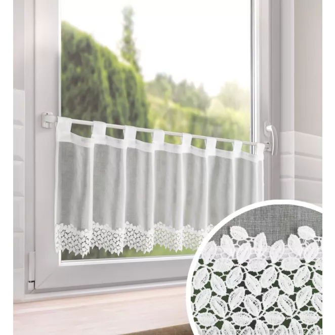 Zazdrostka biała z etaminy zdobiona koronką 40x150 cm - HESTIA