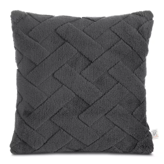 Poszewka na poduszkę 45x45 cm stalowa z miękkiego pluszu zdobiona wypukłym wzorem CARO DESIGN 91