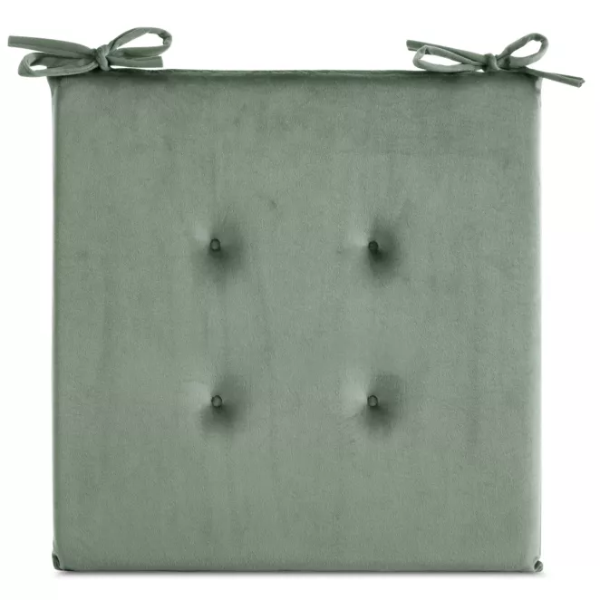 Poduszka na krzesło 40 x 40 x 3 cm welwetowa jasnomiętowa z ozdobnym pikowaniem i praktycznymi troczkami GAJA