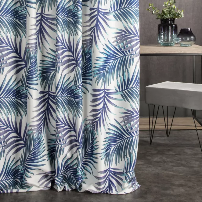 Tkanina zasłonowa zaciemniająca typu blackout z motywem egzotycznych liści