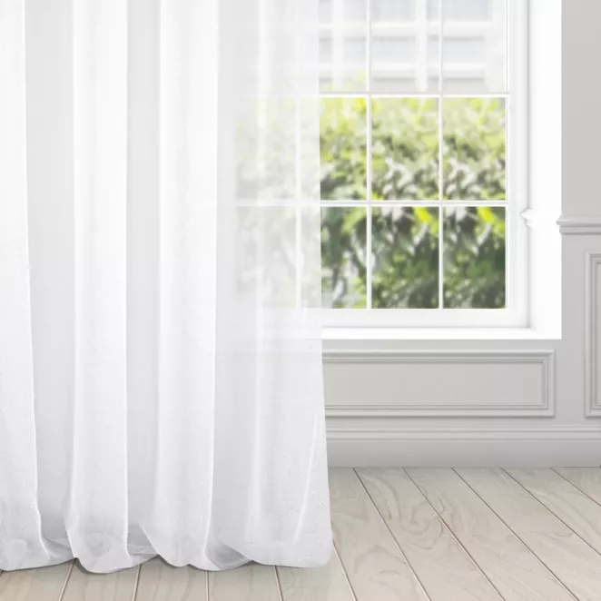 Firana biała z połyskującej siateczki z błyszczącą moherową nicią 350x250 cm przelotka SAKALI