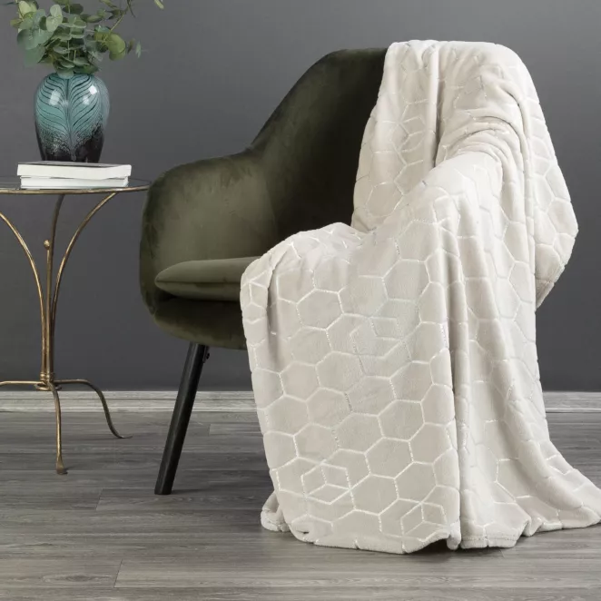 Koc 150x200 cm kremowy z geometrycznym nadrukiem MALIBU