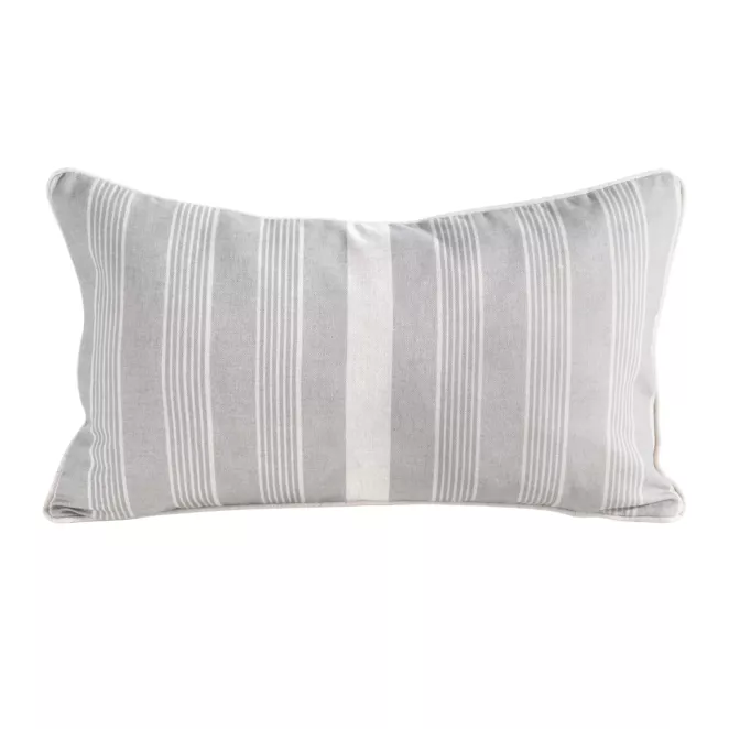 Poszewka na poduszkę 30x50 cm bawełniana z dodatkiem lnu beżowo, stalowa zdobiona subtelnym nadrukiem pasów  LEN