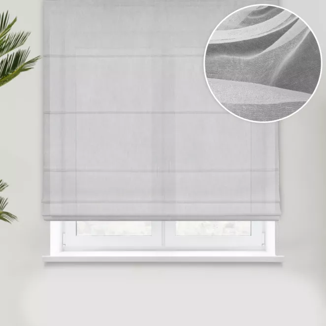 Roleta rzymska biała z miękkiej, matowej tkaniny nie wymagającej prasowania, z efektem kreszowania