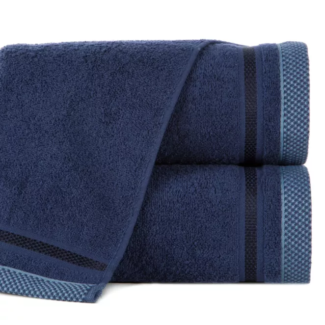 Ręcznik kąpielowy 100X150 cm bawełniany kolor granatowy zero twist z bordiurą w paski 500 g/m2 ABBIE