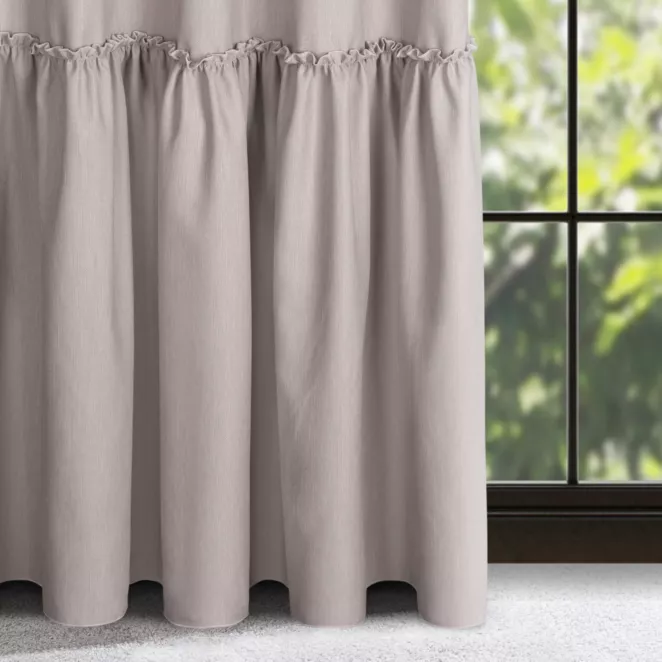 Zasłona pudrowo różowa z falbaną z tkaniny o płóciennym splocie 140x260 cm taśma - LENA