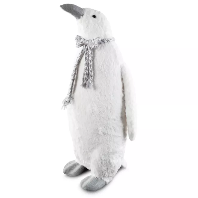 Urocza duża figurka świąteczna PINGWIN w plecionym szaliku z lśniącymi drobinkami