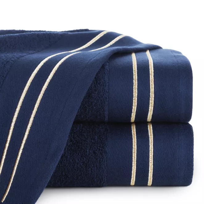 Ręcznik kąpielowy 50x90 cm bawełniany kolor granatowy z haftowanymi paseczkami 500 g/m2 OLIVIA