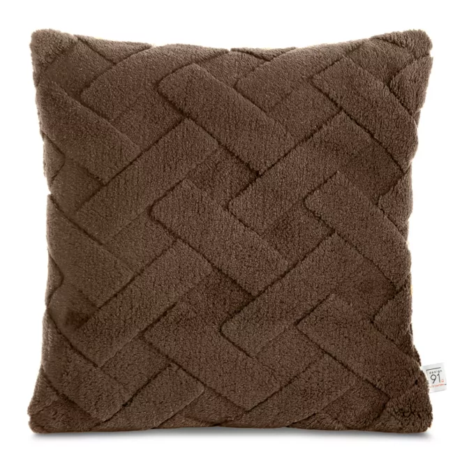 Poszewka na poduszkę 45x45 cm ciemnobrązowa z miękkiego pluszu zdobiona wypukłym wzorem CARO DESIGN 91