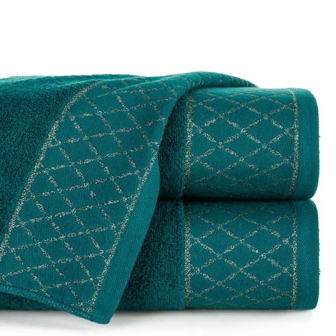 Ręcznik kąpielowy 50x90 cm bawełniany kolor ciemnoturkusowy zdobiony wzorem geometrycznym 500 g/m2 LAYLA