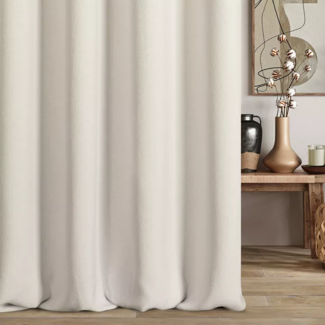 Zasłona szyta na taśmie 5 cm naturalna z miękkiej tkaniny z efektem bukli