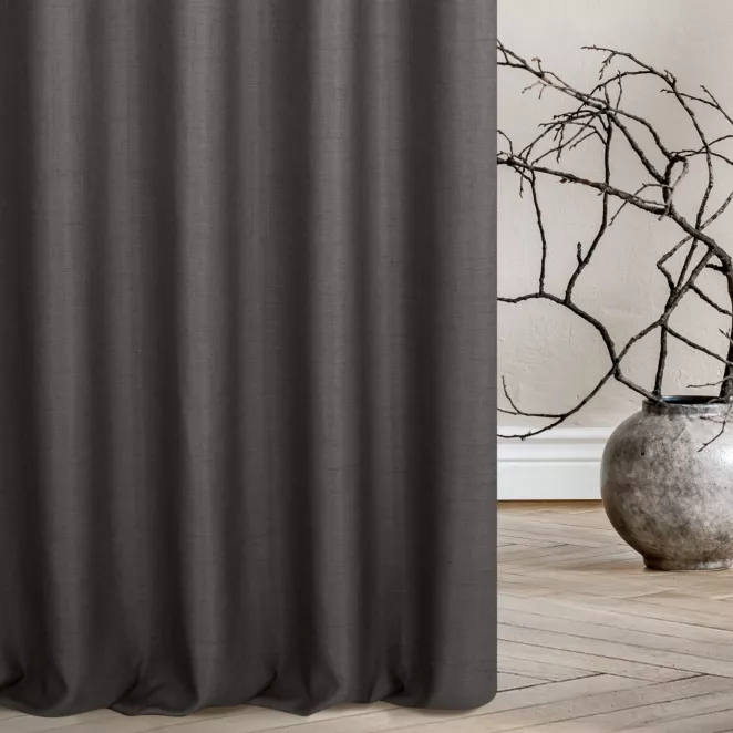 Zasłona szyta na taśmie 5 cm grafitowa z tkaniny w stylu eko o naturalnym splocie