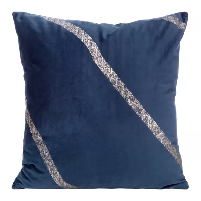 Poszewka na poduszkę 45x45 cm welwetowa granatowa z nadrukiem błyszczących pasów BLINK 34