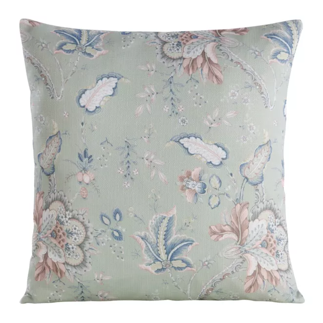 Poszewka na poduszkę 45x45 cm zielono, różowa zdobiona kwiatowym printem FLORE 5