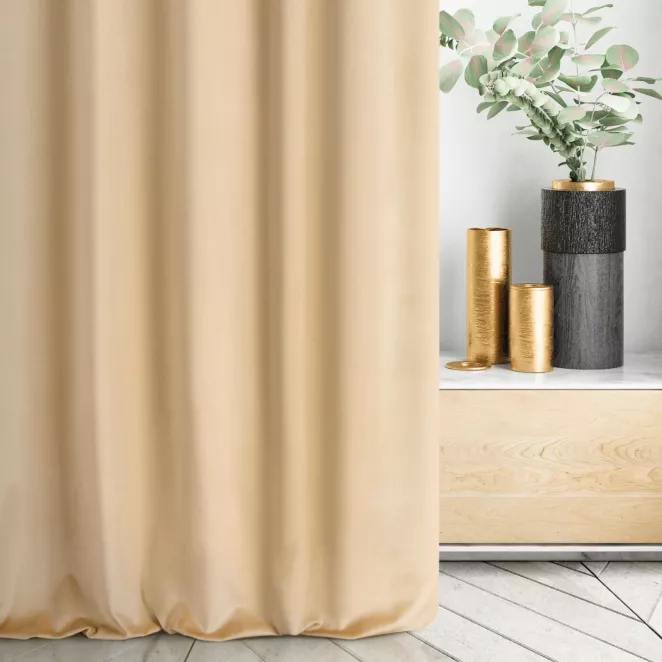 Zasłona szyta na taśmie 5 cm ENYA złota z miękkiej półmatowej tkaniny welwetowej