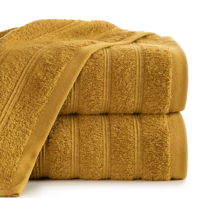 Ręcznik kąpielowy 70x140 cm bawełniany kolor musztardowy w błyszczące paseczki AMIRA