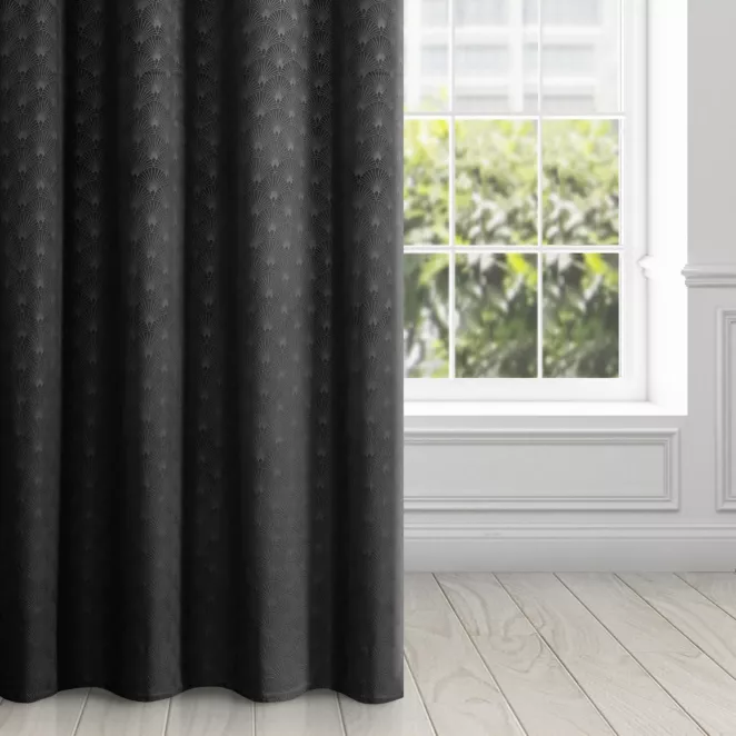 Zasłona czarna z wytłaczanego welwetu 140x250 cm przelotka - JULIA