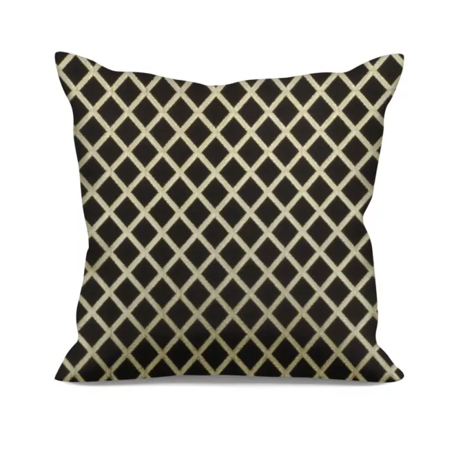 Poszewka szyta czarno złota z szenilowej tkaniny w drobny geometryczny wzór przetykany błyszczącą nicią