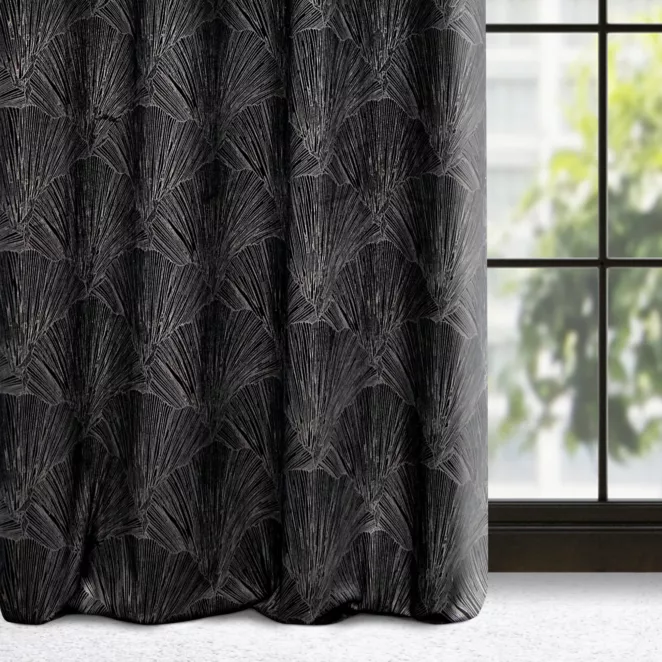 Zasłona welwetowa czarno, szampańska z motywem roślinnym 140x250 cm przelotka - GOJA - Pierre Cardin