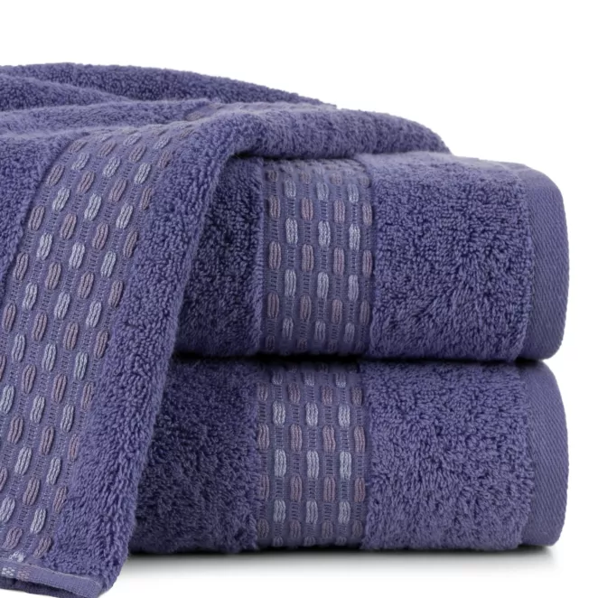 Ręcznik kąpielowy 70x140 cm bawełniany kolor fioletowy z przeplataną bordiurą 500 g/m2 RIVA