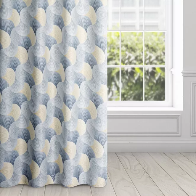 Zasłona szaro, żółta dimout z geometrycznym wzorem 140x250 cm przelotka - ASETA