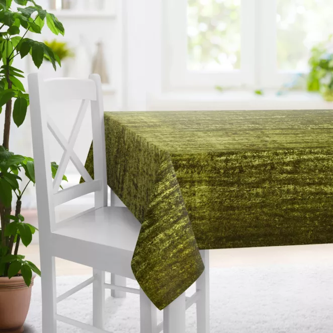 Obrus szyty oliwkowy z miękkiej tkaniny welwetowej z efektem kreszowania