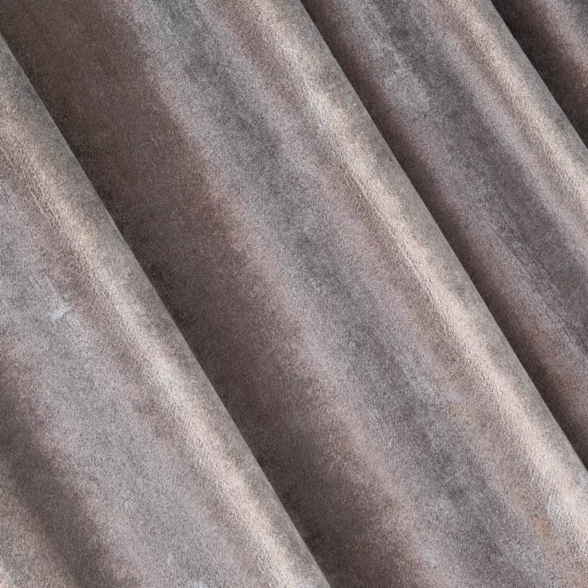 L29/3 Zasłona szyta na taśmie 5 cm szaro miedziana z welwetowej, miękkiej tkaniny, z połyskującym nadrukiem