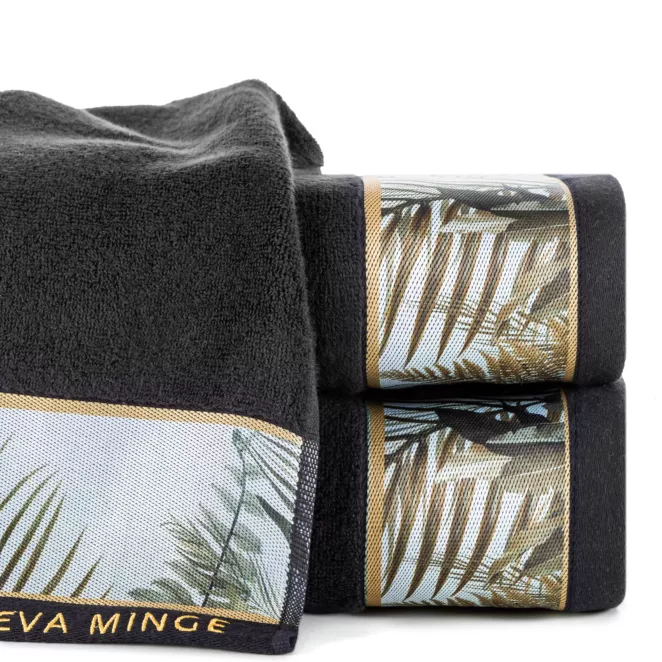 Ręcznik kąpielowy 50X90 cm bawełniany kolor czarny z designerską bordiurą 500 g/m2 EVA 17 Eva Minge