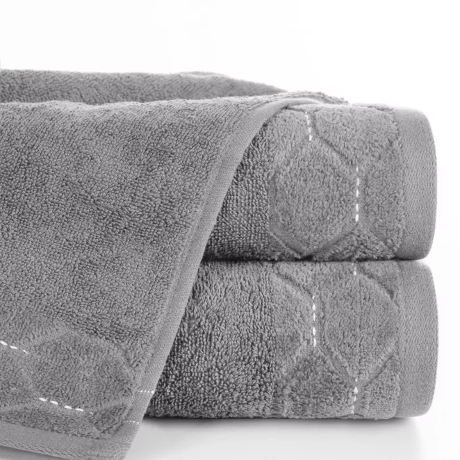 Ręcznik do rąk 30x50 cm bawełniany kolor stalowy z welwetową geometryczną bordiurą 500 g/m2 LUMIA
