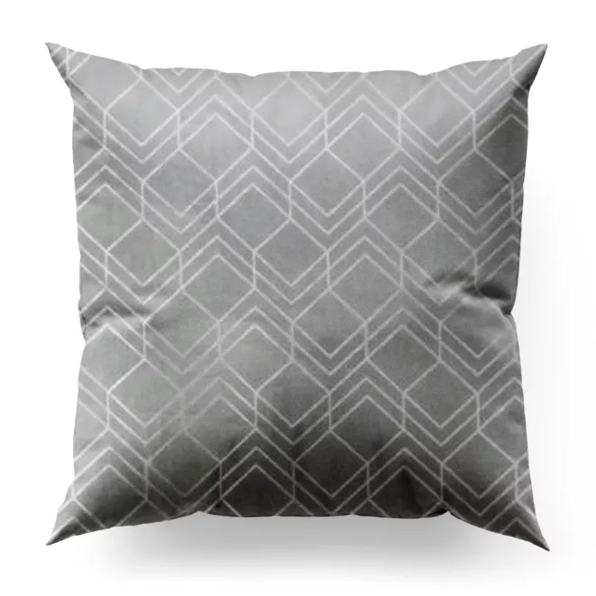 Poszewka szyta ISMENA jasnoszara z tkaniny welwetowej z geometrycznym błyszczącym nadrukiem