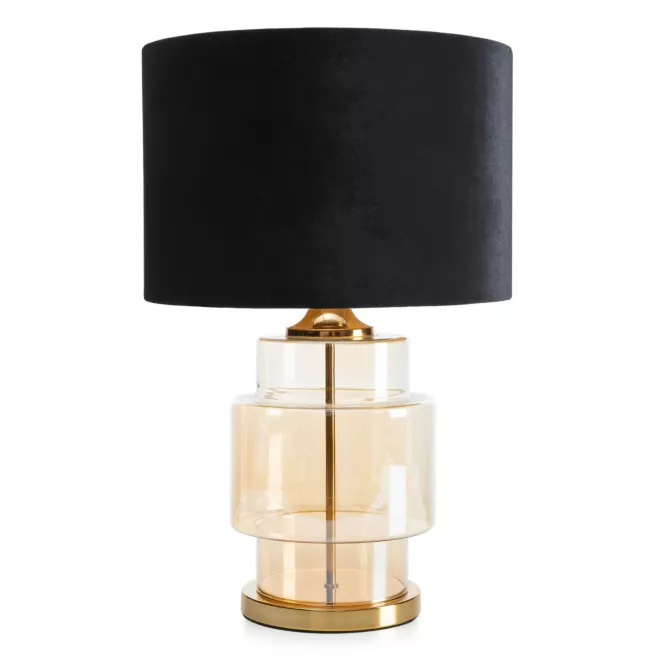 Lampa stołowa do pokoju czarna IAN z transparentnego szkła z błyszczącym welwetowym abażurem