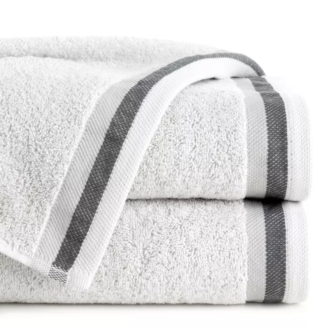 Ręcznik do rąk 30x50 cm bawełniany kolor jasnoszary z bordiurą w pasy 550 g/m2 NIKO