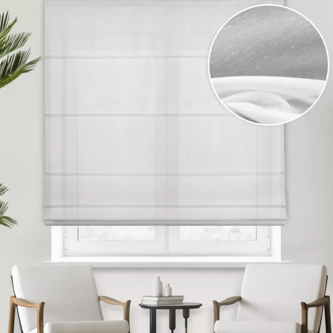 Roleta rzymska MADALENA jasnokremowa z jedwabiście miękkiego, matowego batystu, wykończona obciążnikiem