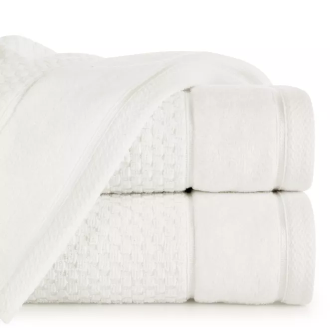 Ręcznik do rąk 30x50 cm bawełniany kolor kremowy o strukturze krateczki z szeroką welurową bordiurą 500 g/m2 FRIDA