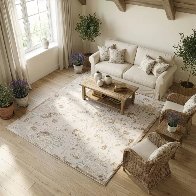 Dywan 60x100 cm beżowo, kremowy z wzorem roślinnym IMPRESIVE 2