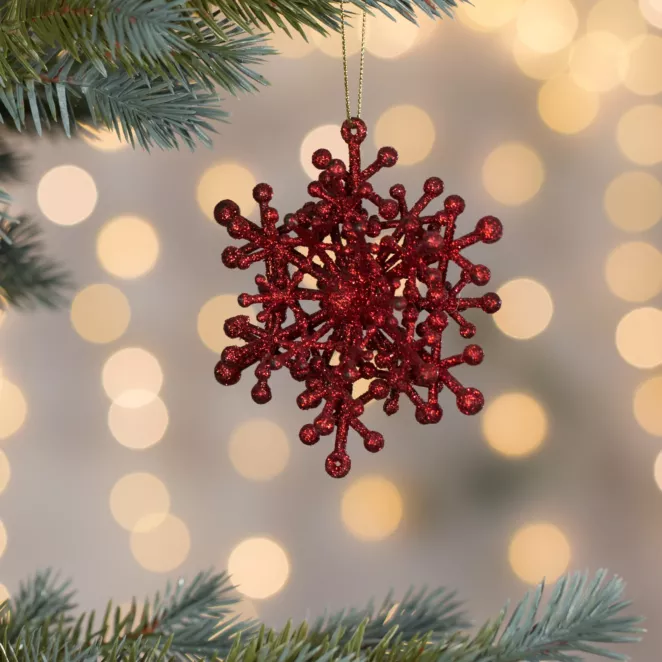 Ozdoba choinkowa ŚNIEŻYNKA obsypana czerwonym brokatem