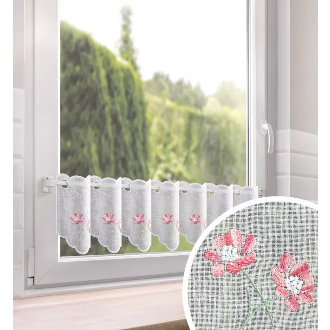 Tkanina firanowa zazdrostka zdobiona haftem roślinnym