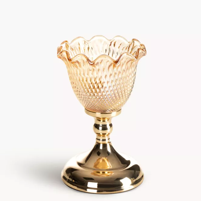 Świecznik dekoracyjny złoty z falowanym ozdobnym kielichem średnica 13x21 cm LUISA