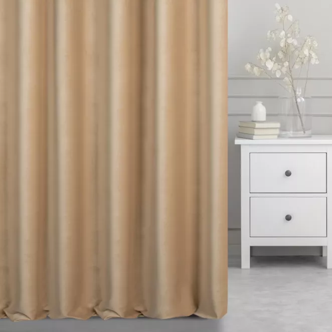 Zasłona szyta na taśmie 5 cm ciemnobeżowa z gładkiego, matowego welwetu