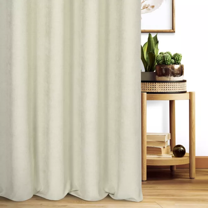 Zasłona szyta na taśmie 5 cm ciemnokremowa z miękkiej w dotyku tkaniny szenilowej