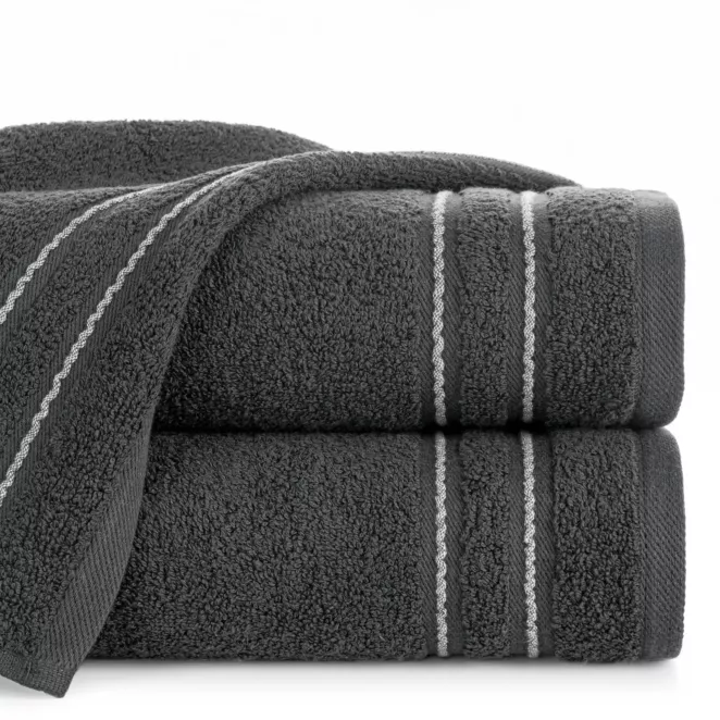 Ręcznik do rąk 30x50 cm bawełniany kolor grafitowy zdobiony paseczkami 500 g/m2 EMINA