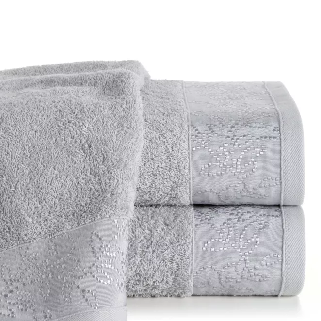 Ręcznik do rąk 30x50 cm bawełniany kolor srebrny z żakardową bordiurą 500 g/m2 RITA