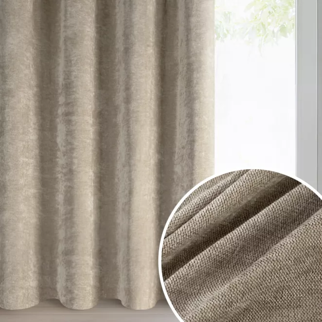 Zasłona beżowa o szenilowej strukturze 140x250 cm przelotka - NESKA