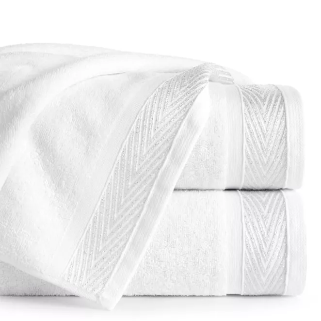 Ręcznik kąpielowy 50x90 cm bawełniany kolor biały z ozdobną bordiurą 400 g/m2 MELANIE