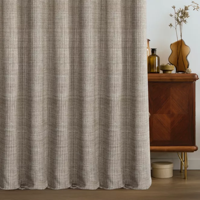 Zasłona szyta na taśmie 5 cm brązowa z tkaniny z efektem melanżu