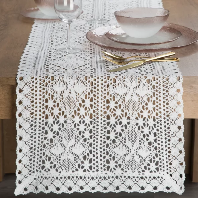 Bieżnik na stół 40x140 cm biały ażurowy MARY w stylu boho