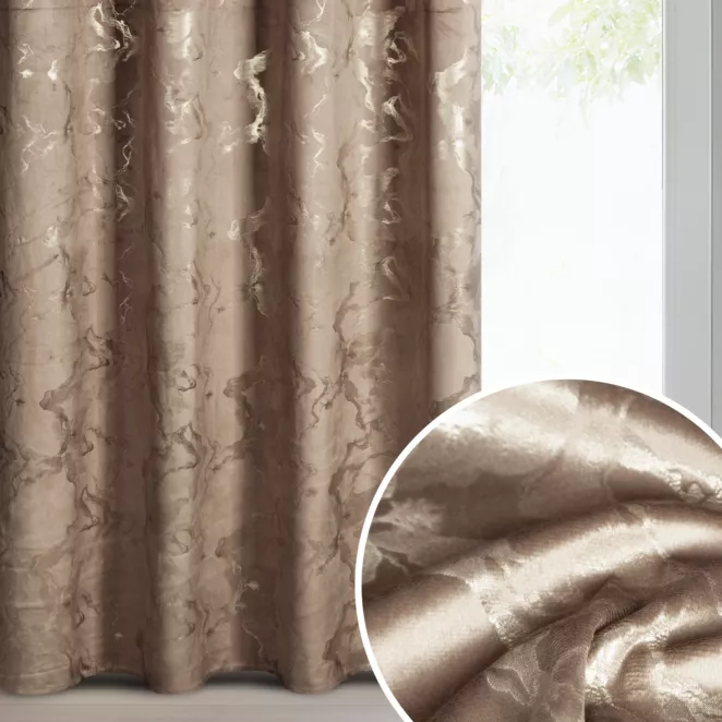 Zasłona brązowo, szampańska welwetowa zdobiona błyszczącym nadrukiem 140x250 cm przelotka - RAJA